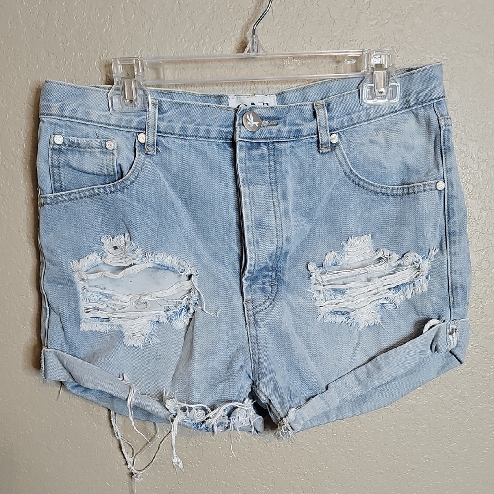 One Teaspoon Light Blue Distressed Denim Jean Shorts